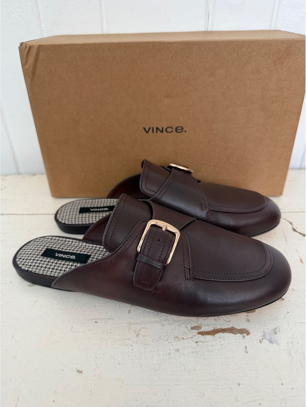 Vince Women's Minetta Mules Loafers Slides in Chili Brown Leather size 7 New